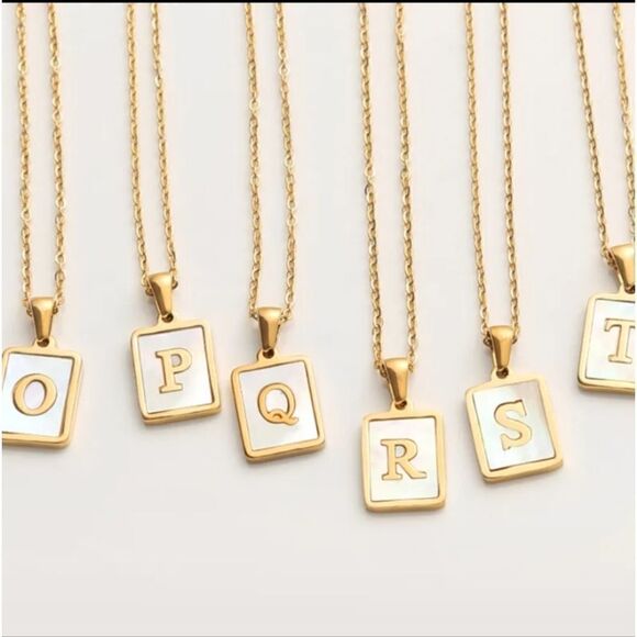 S Letter Initial Pearl Shell Pendant Necklace 18K Gold Plated Stainless Steel - Picture 3 of 4